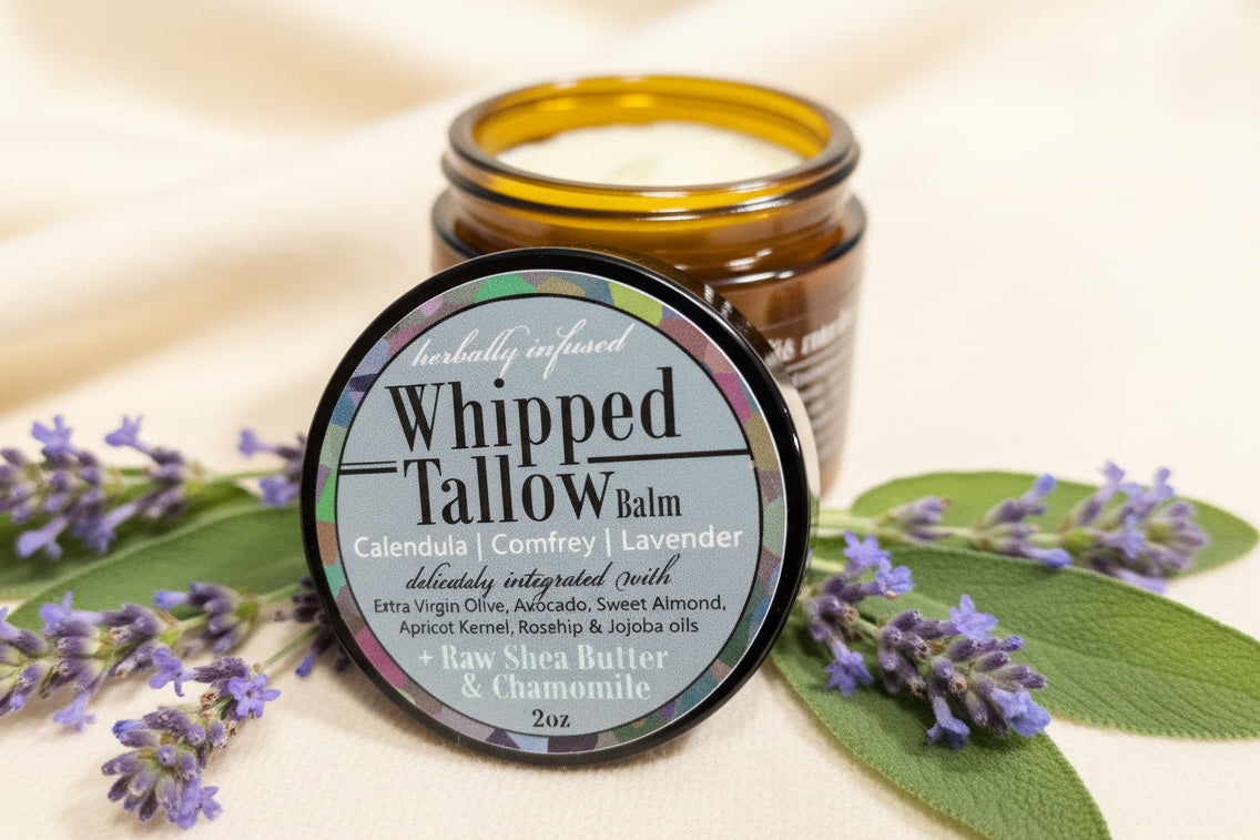 Whipped Tallow ~ Relieve & Regenerate (Unscented for Sensitive Skin with Raw Shea Butter & Chamomile) 2oz